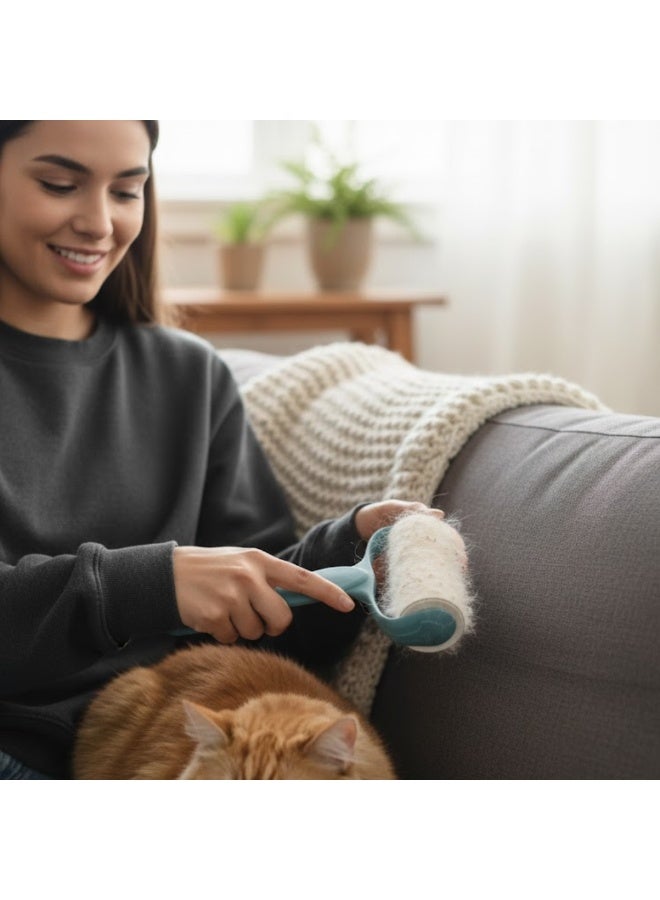 مجموعة بكرات إزالة الوبر اللاصقة بمقبض مريح وعبوات إعادة تعبئة - مزيل قوي لشعر الحيوانات الأليفة من الملابس، بمقبض مريح، مزيل وبر متعدد الأغراض للأثاث والسجاد ومقاعد السيارات والمفروشات ومقاعد السيارات والتنظيف المنزلي - أوراق لاصقة قوية للغبار والوبر والحطام (مقبض واحد + 4 عبوات إعادة تعبئة). - Image 4